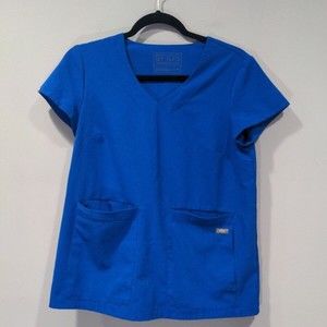FIGS Womens Technical Cusco Top Size XS W19SW1002 Blue 4-Pocket V-Neck SS